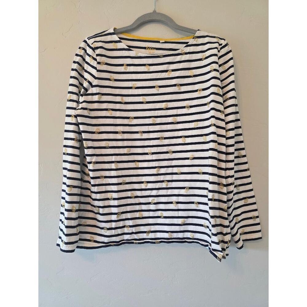Boden Striped Gold Polka Dot Long Sleeve Top Preppy Nautical Chic US 12